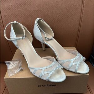 le château Silver Glitter Ankle Strap Heels